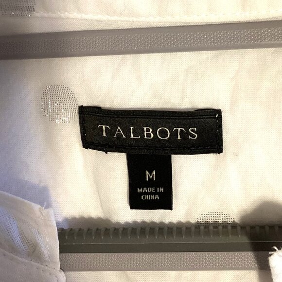 Talbots Women's White Cotton Long Sleeves Top Blouse Size M Lined Ruffle V-Neck - Picture 7 of 8